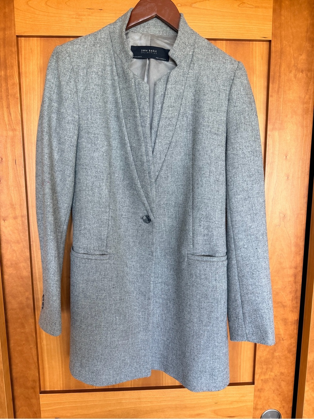 Zara Light Gray Tailored Single-Button Blazer Coat